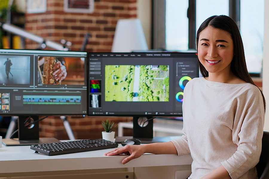 This lady is happy to edit video